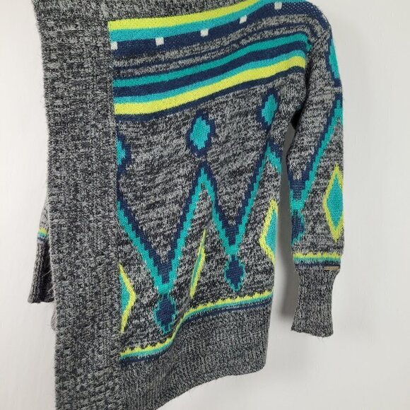 ROXY Gray Blue Boho Tribal Print Open Front Waterfall Cardigan S - Picture 6 of 8